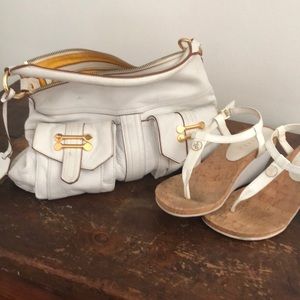 While hobo bag. And cork Sandals